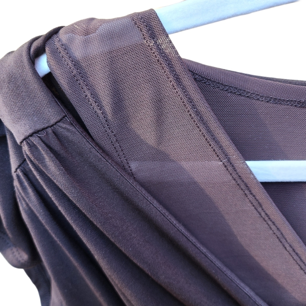 Merona Brown Pleated Cap Sleeve Bodyshaper Lined Crossed V Neck Size S - Picture 3 of 6